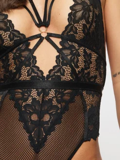 Confession Lace Crotchless Lingerie Body - Black