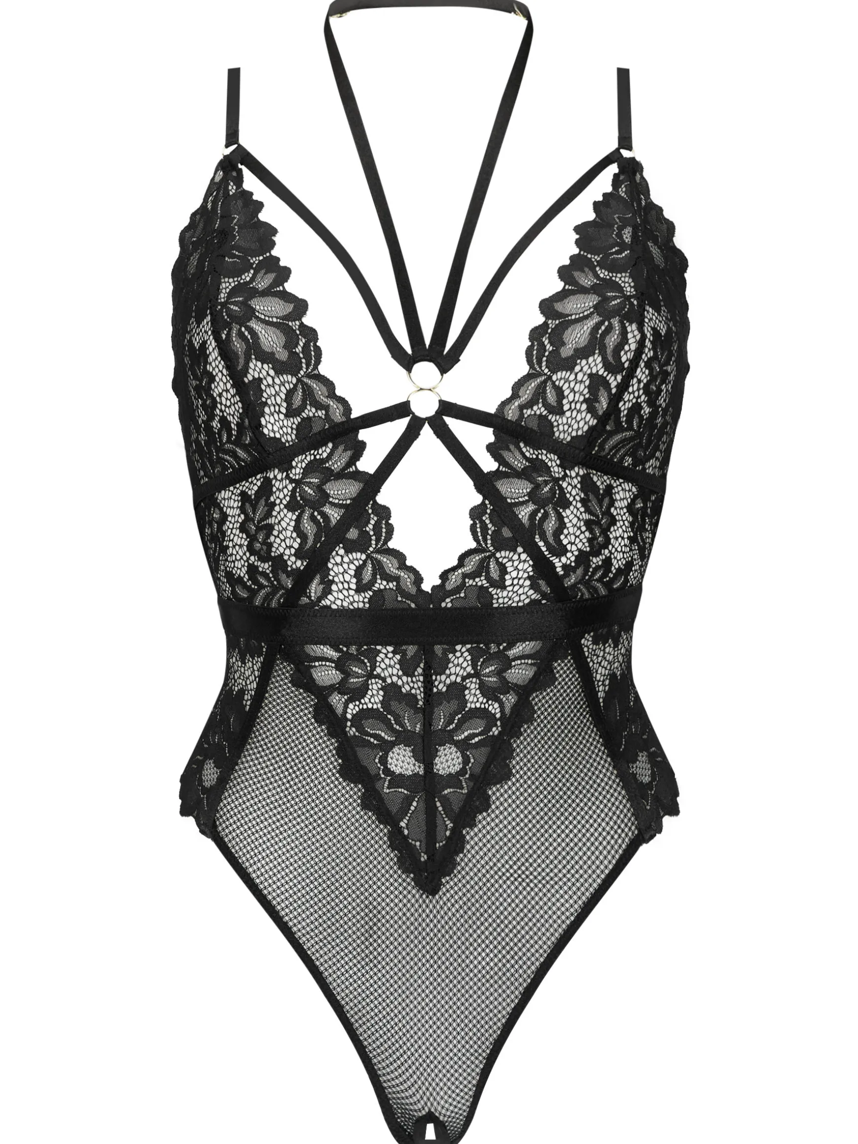 Confession Lace Crotchless Lingerie Body - Black