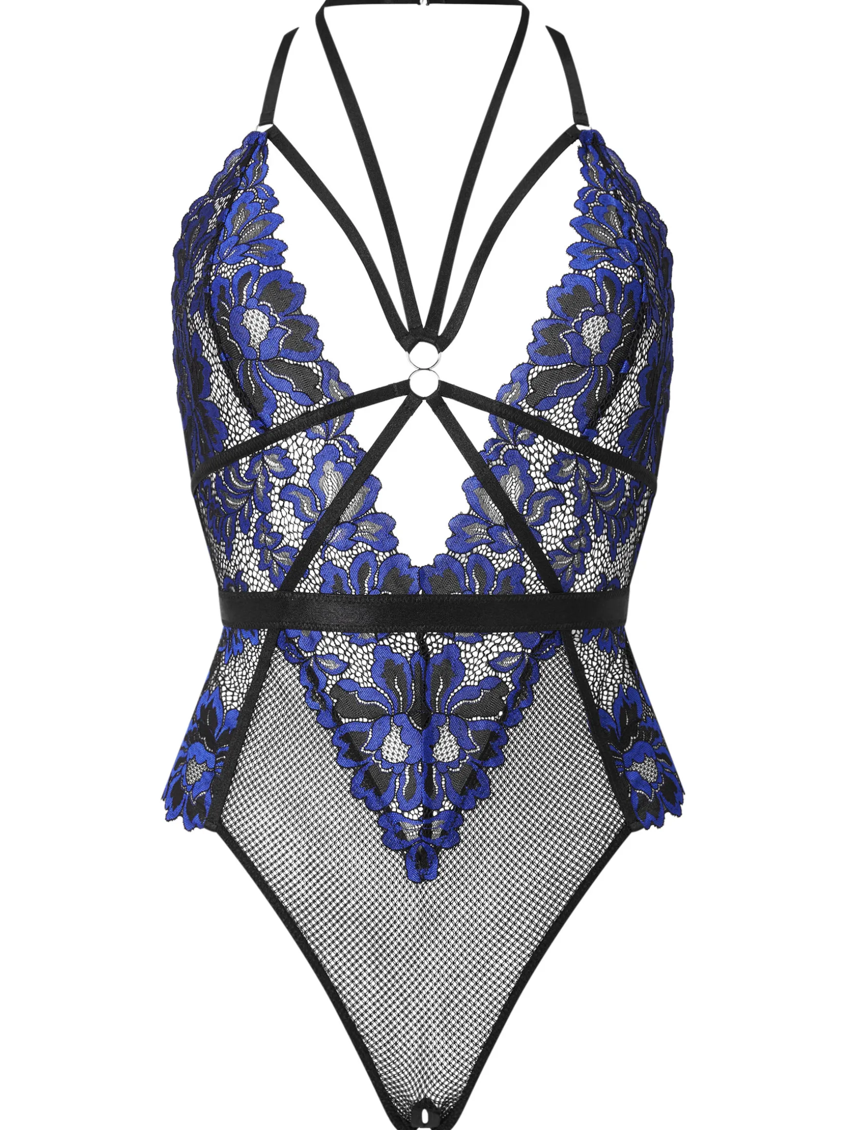 Confession Lace Crotchless Lingerie Body - Black/Blue