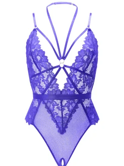 Confession Lace Crotchless Lingerie Body - Purple