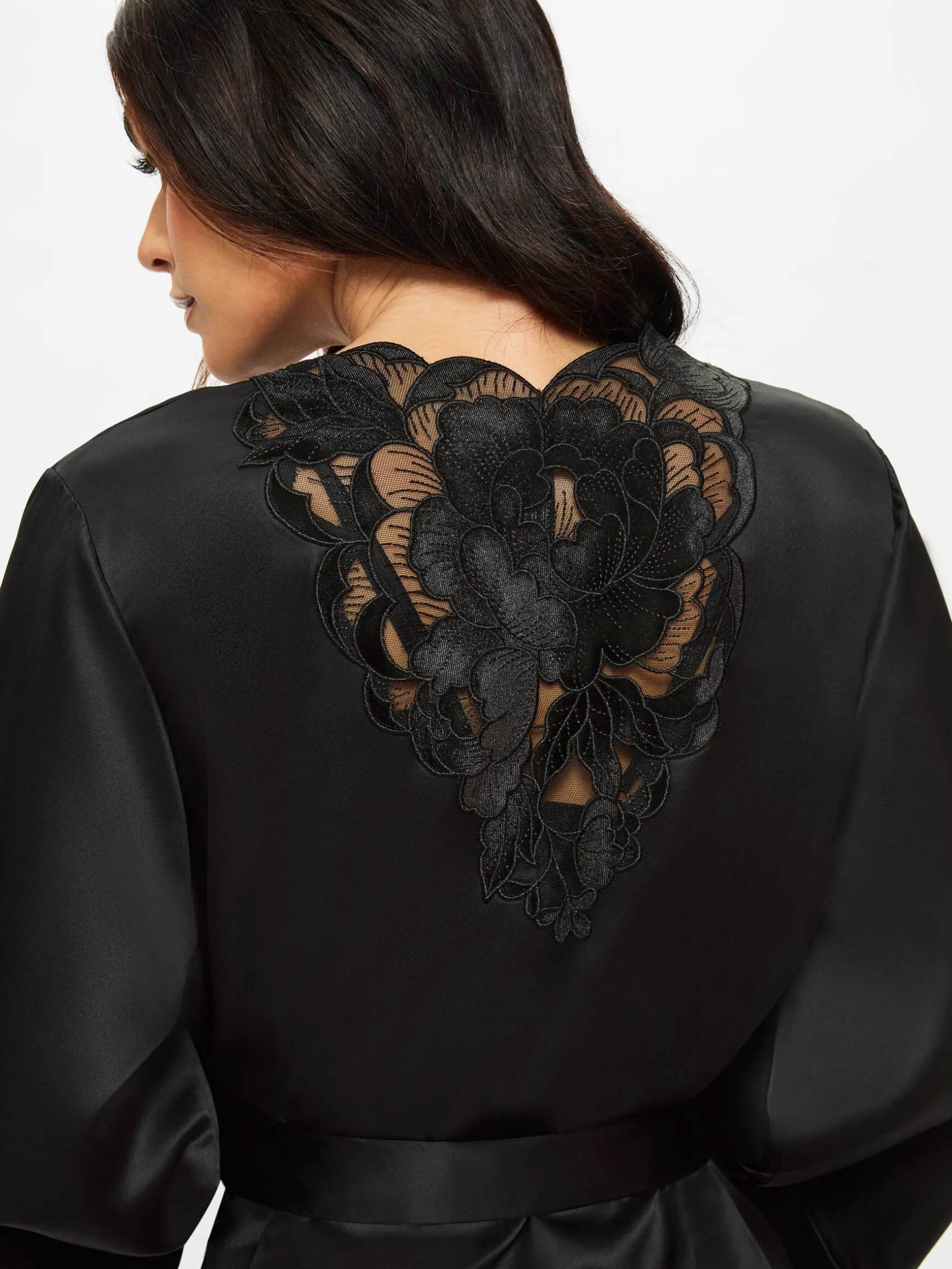 Delphine Satin Robe - Black