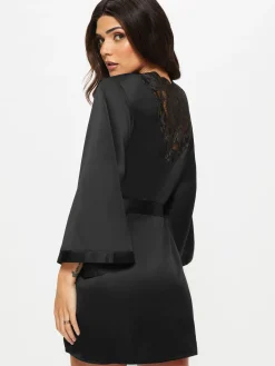 Delphine Satin Robe - Black