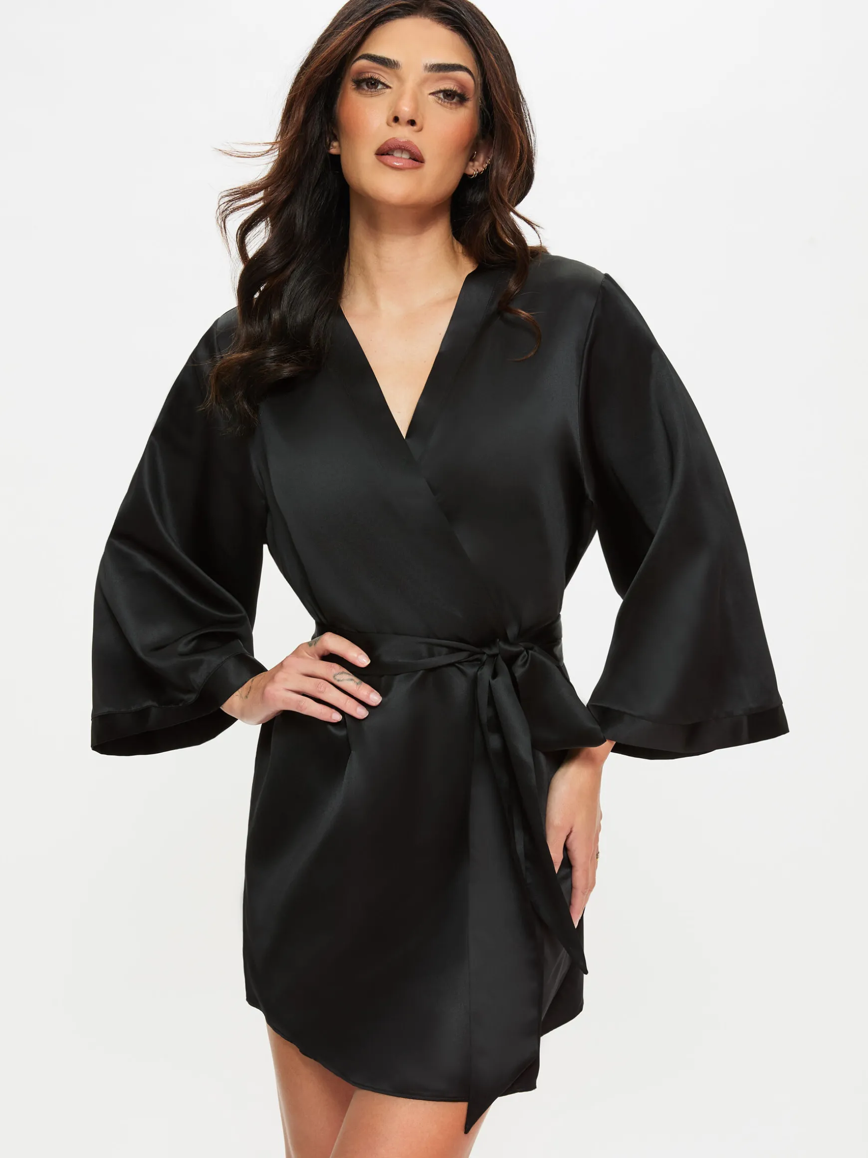 Delphine Satin Robe - Black