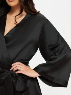 Delphine Satin Robe - Black