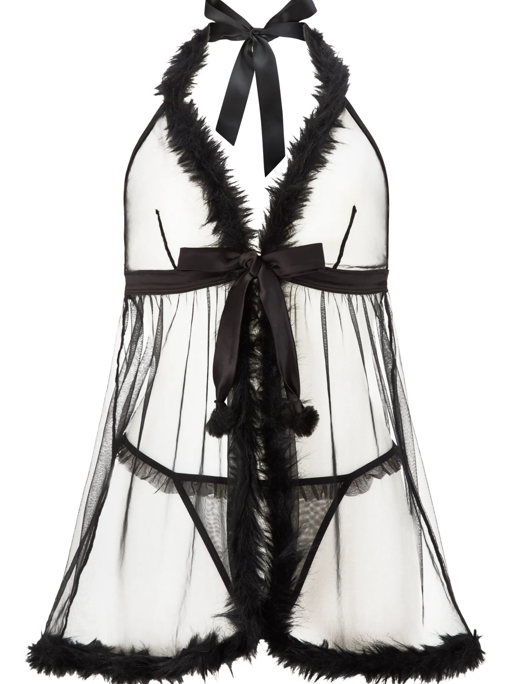 Desires At Dusk Crotchless Babydoll Lingerie 2 Piece Set - Black