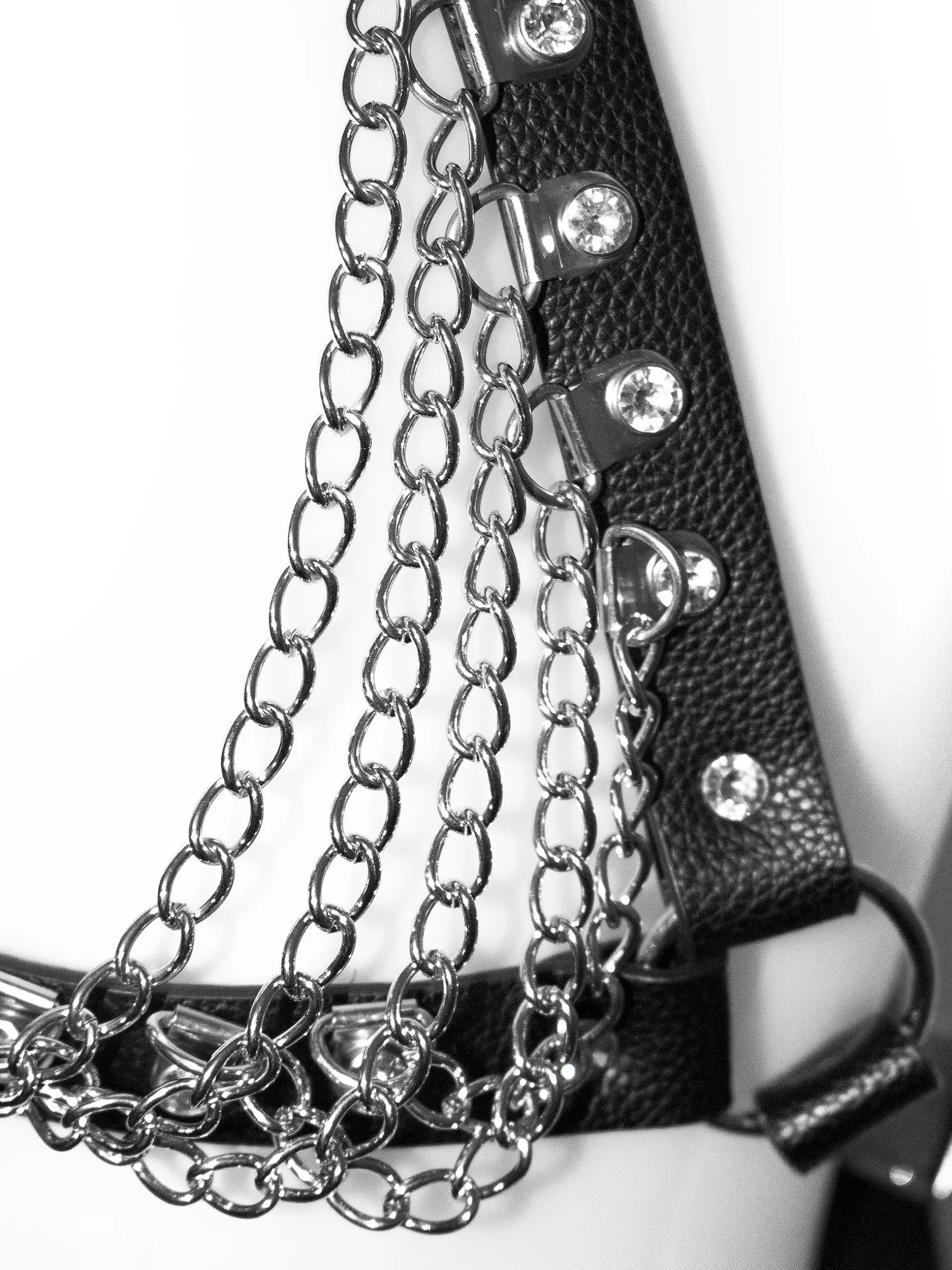 Diamante & Chain Faux Leather Bra Harness
