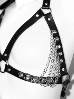 Diamante & Chain Faux Leather Bra Harness
