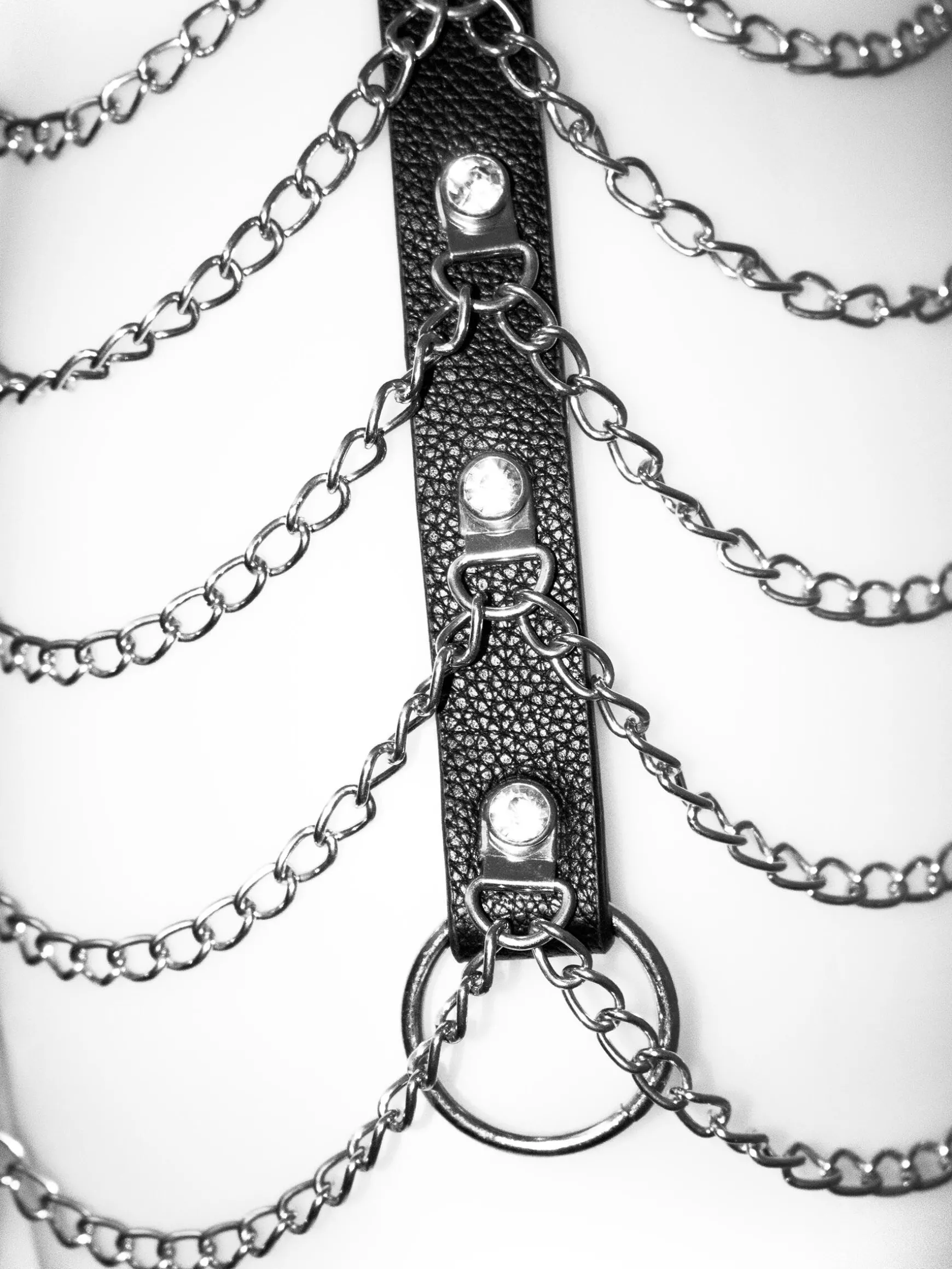 Diamante & Chain Faux Leather Skirt Harness - Black