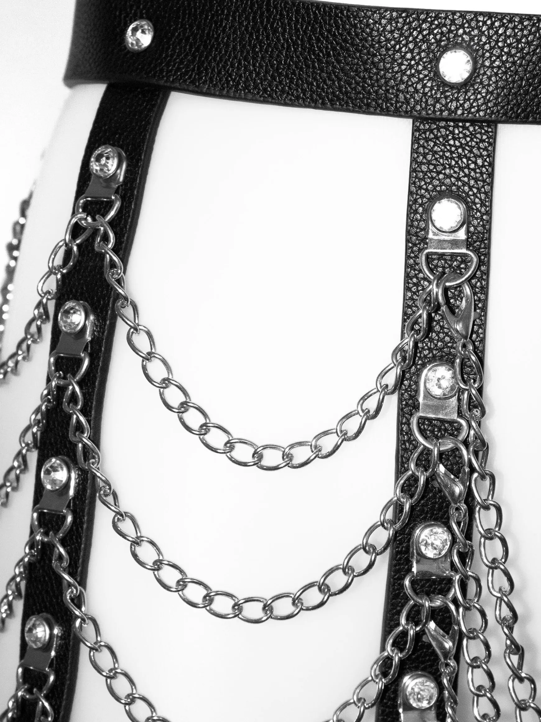 Diamante & Chain Faux Leather Skirt Harness - Black