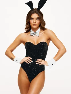 Diamante Tuxedo Bunny Velvet 4 Piece Costume with Ears - Black