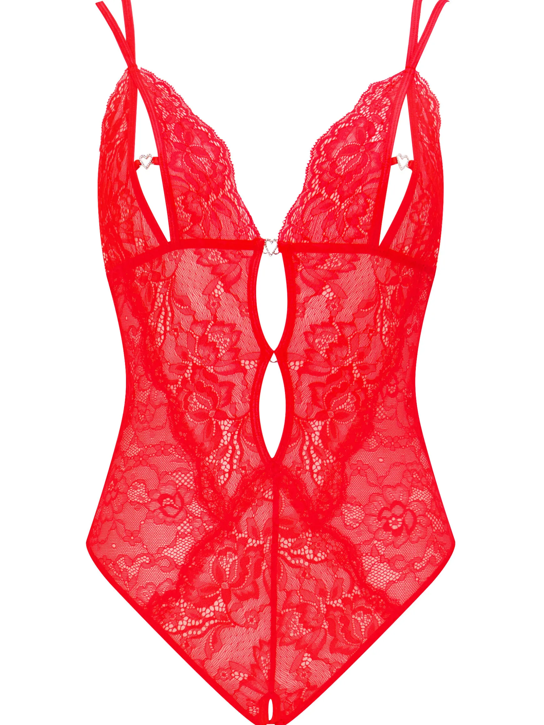 Diamond Heart Lace Peek-a-Boo Crotchless Lingerie Body - Red