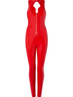 Dominating PU Keyhole Cut-Out Jumpsuit - Red