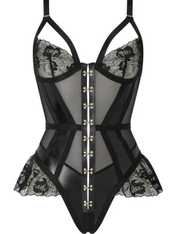 Ecstatic PU & Lace Crotchless Teddy Lingerie - Black
