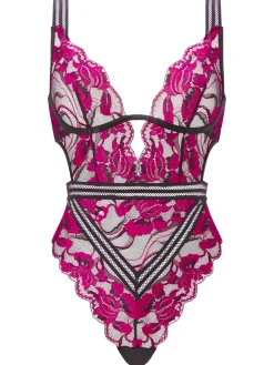 Embracing Lace Open Back Lingerie Body - Black/Pink