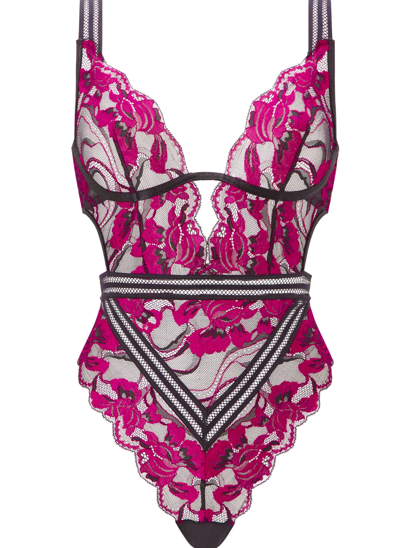 Embracing Lace Open Back Lingerie Body - Black/Pink