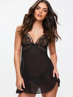 Enchanting Satin Chemise Lingerie - Black