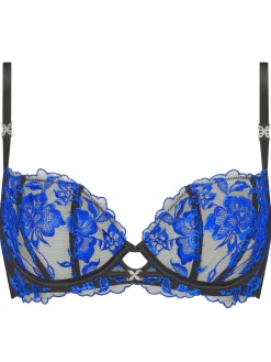 Endless Attraction Foiled Embroidered Non Padded Plunge Bra - Black/Blue