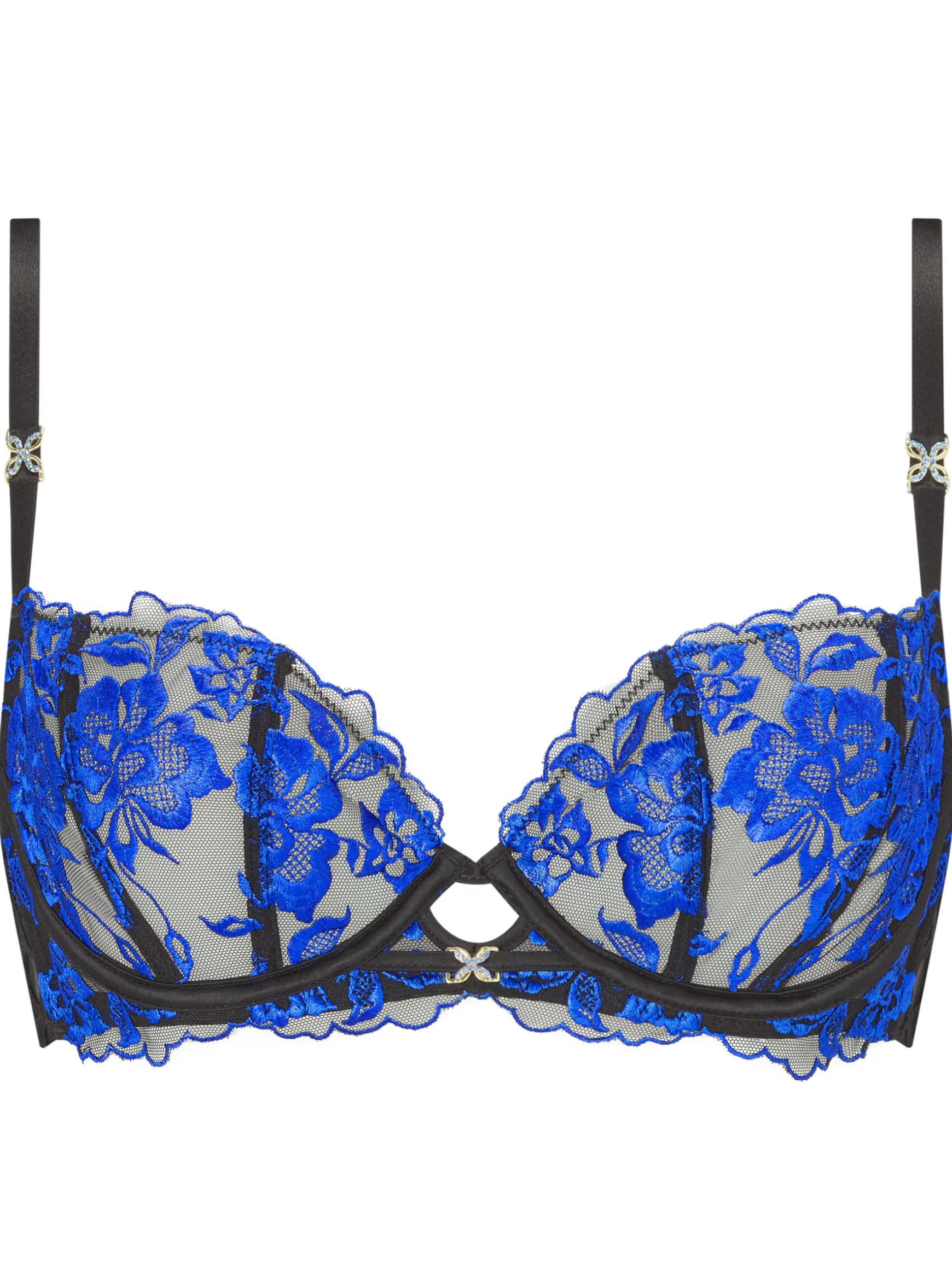Endless Attraction Foiled Embroidered Non Padded Plunge Bra - Black/Blue
