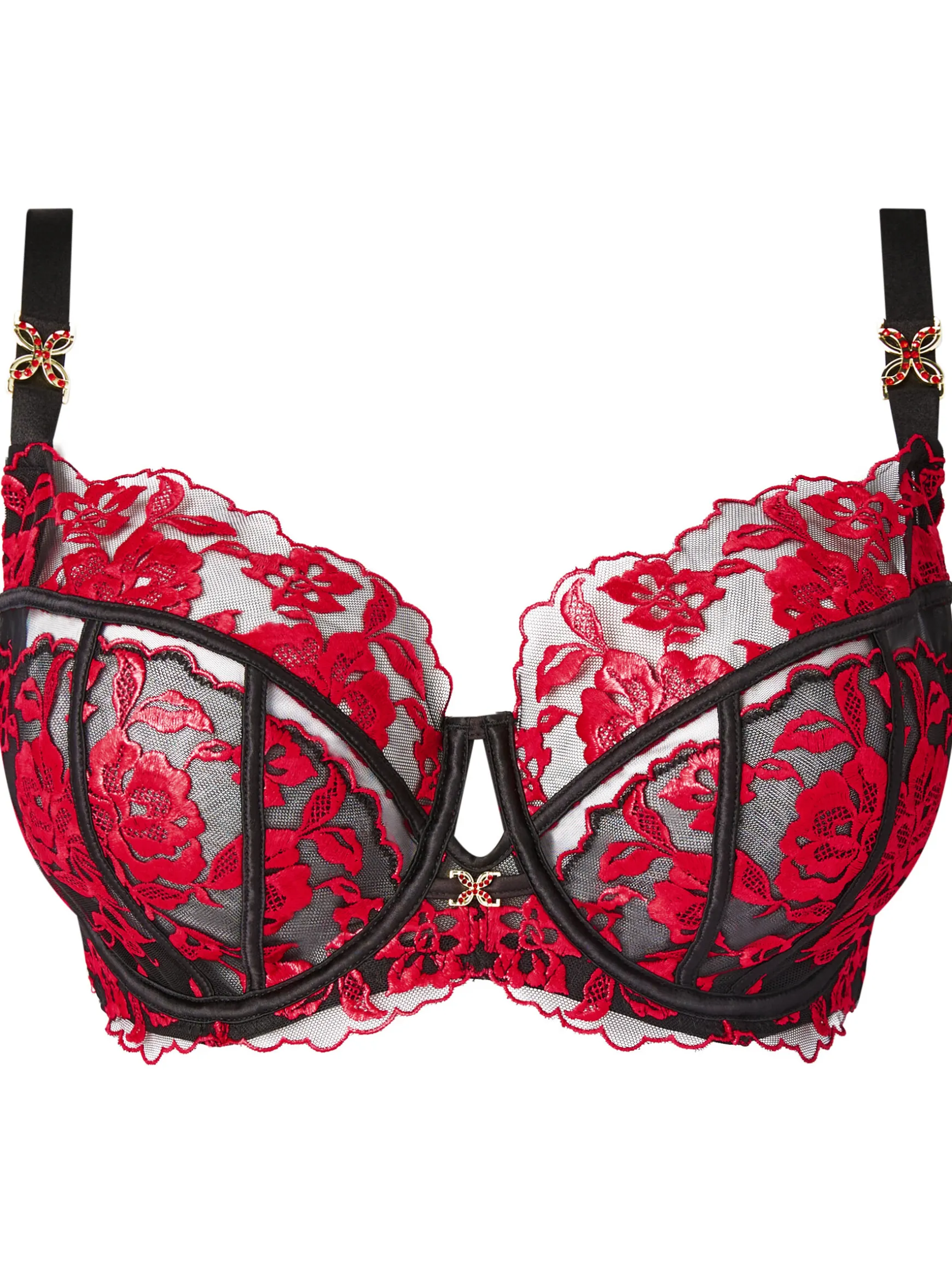 Endless Attraction Fuller Bust Non Padded Balcony Bra - Black/Red