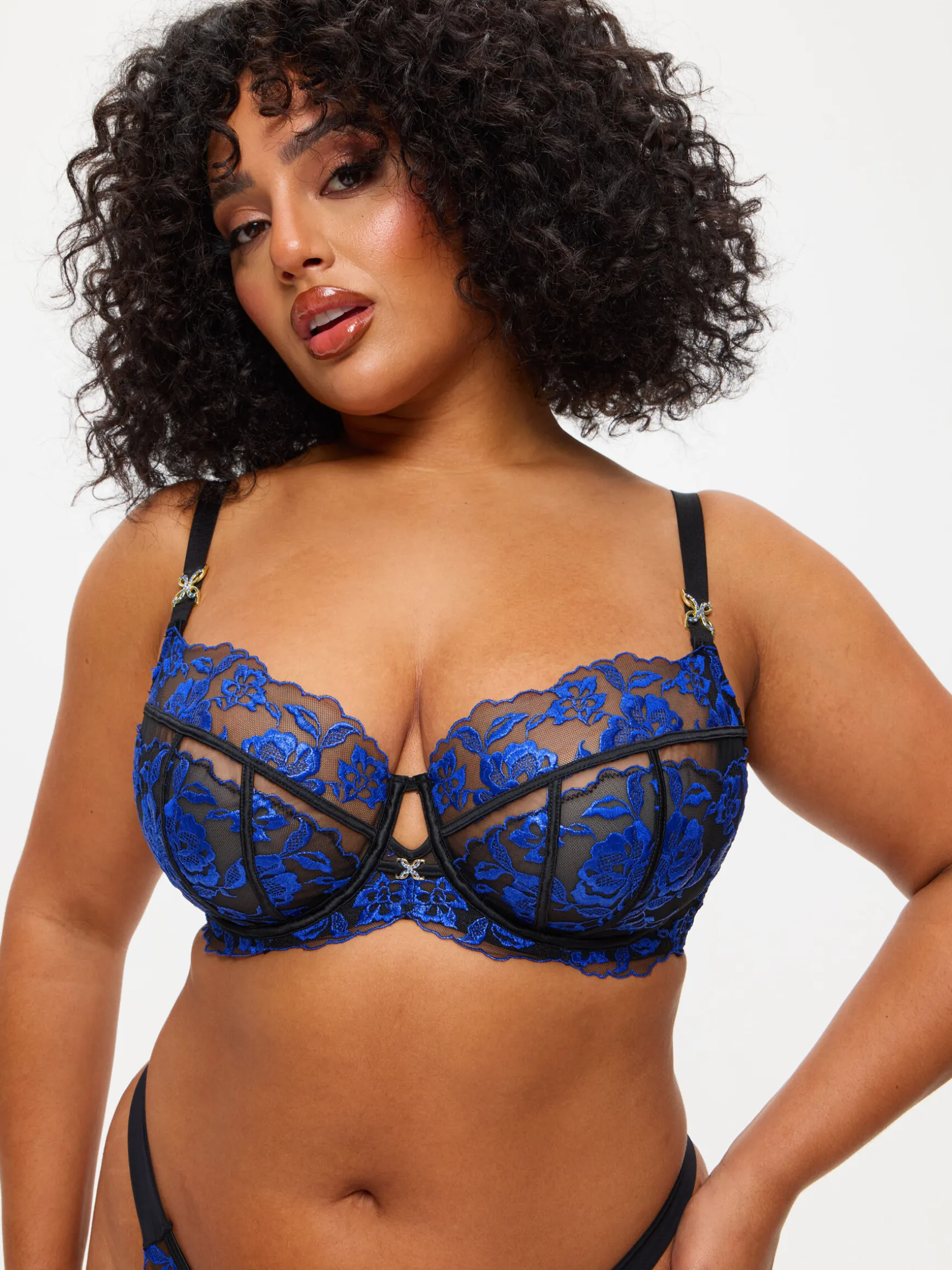 Endless Attraction Non Padded Fuller Bust Plunge Bra - Black/Blue