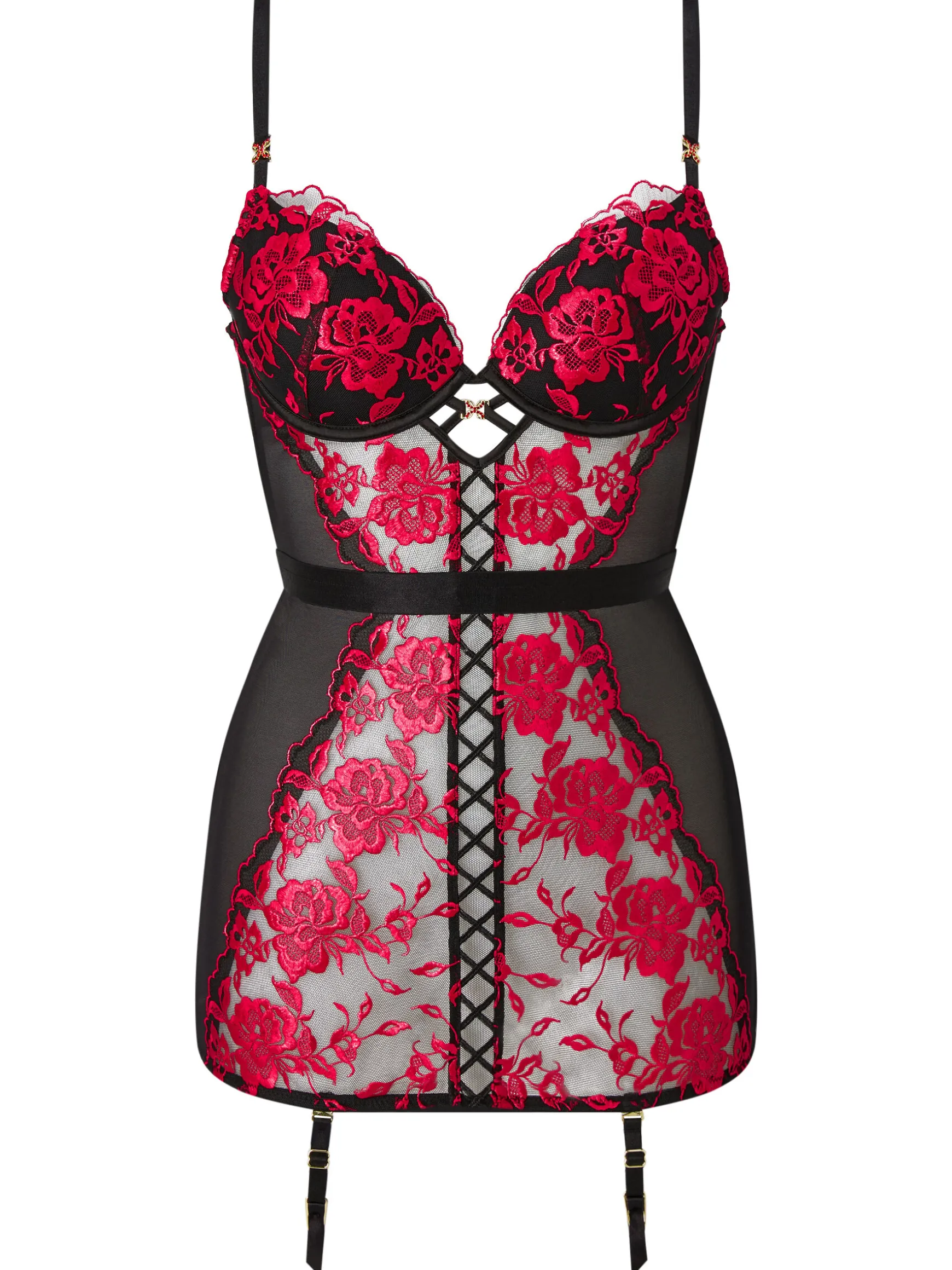 Endless Attraction Padded Cami Suspender - Black/Red