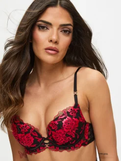 Endless Attraction Padded Plunge Bra - Black/Red