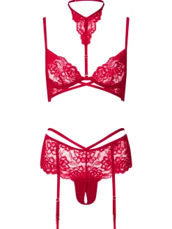 Endless Night Lace Crotchless Lingerie 2 Piece Set - Red