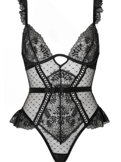 Entice Me Lace Crotchless Teddy Lingerie - Black