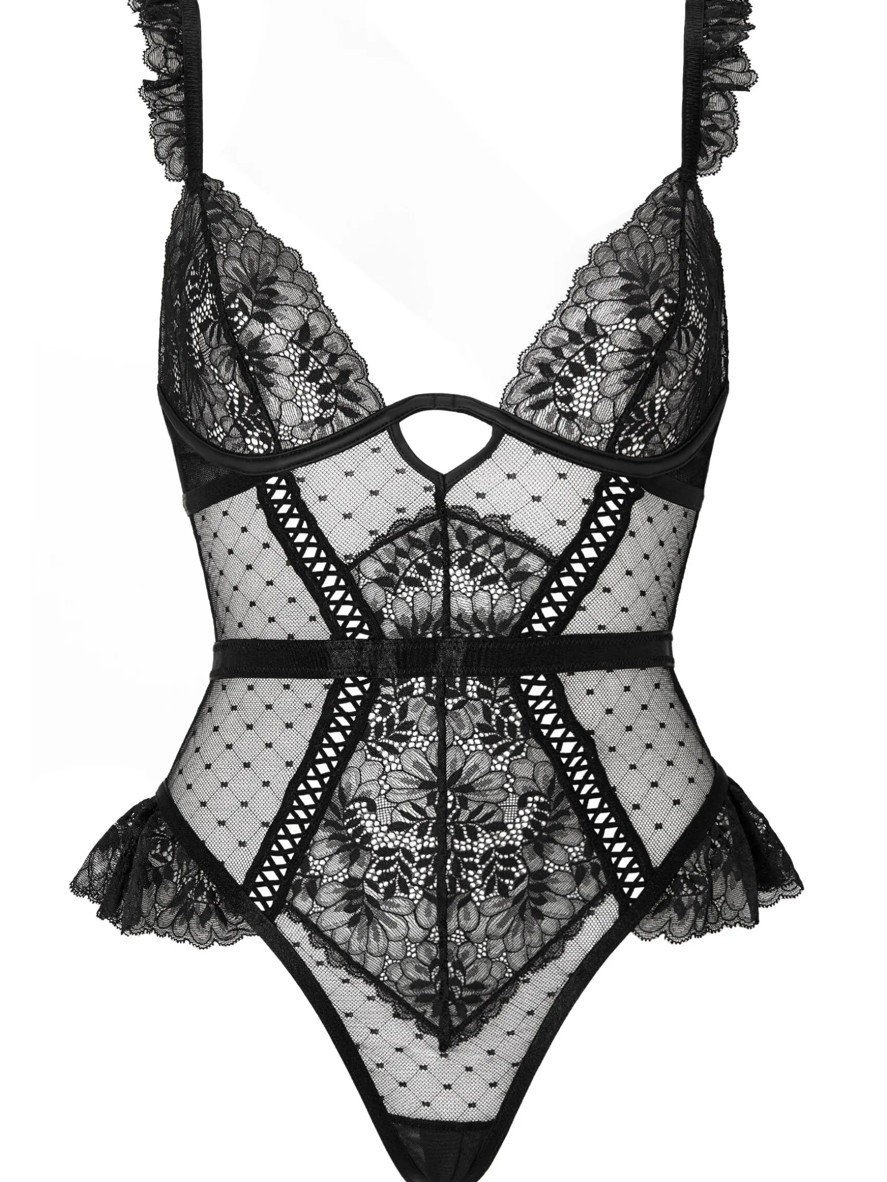 Entice Me Lace Crotchless Teddy Lingerie - Black
