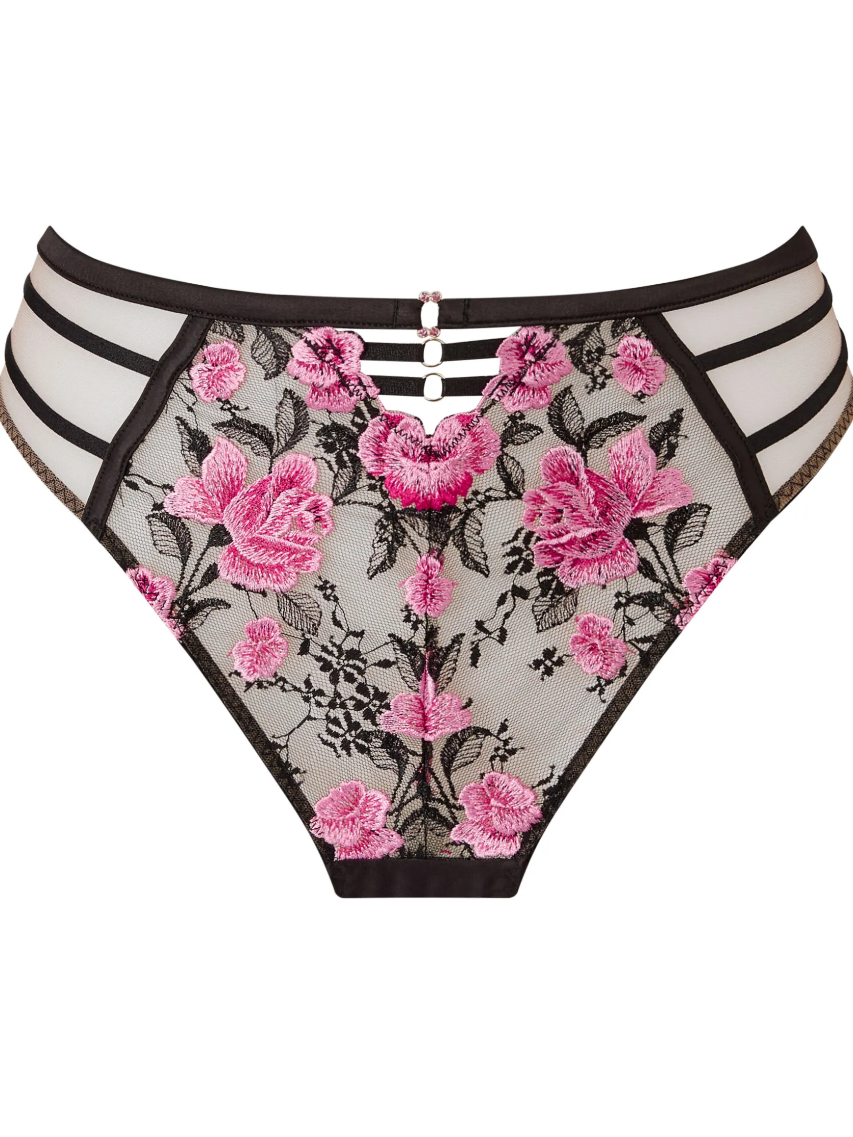 Everlasting Love Lace High Waisted Brazilian Knickers - Black/Pink