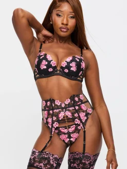 Everlasting Love Lace Waspie Suspender - Black/Pink