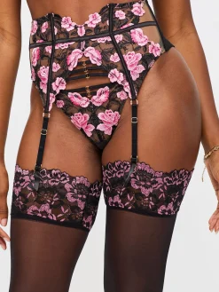 Everlasting Love Lace Waspie Suspender - Black/Pink