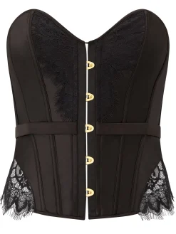 Everlasting Satin Lace Up Boned Corset Top - Black