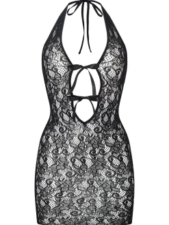 Extravaganza Floral Halterneck Erotic Mini Dress - Black