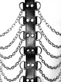 Faux Leather Open Cup Harness with Chains