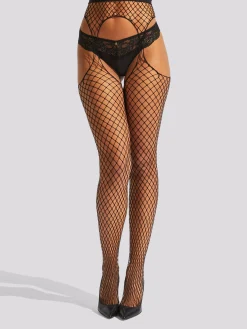 Fishnet Crotchless Tights - Black