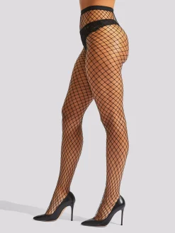 Fishnet Semi-Sheer High Waisted Tights - Black