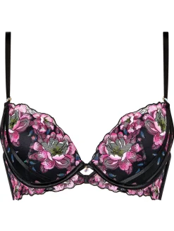 Floral Dream Padded Plunge Bra - Black