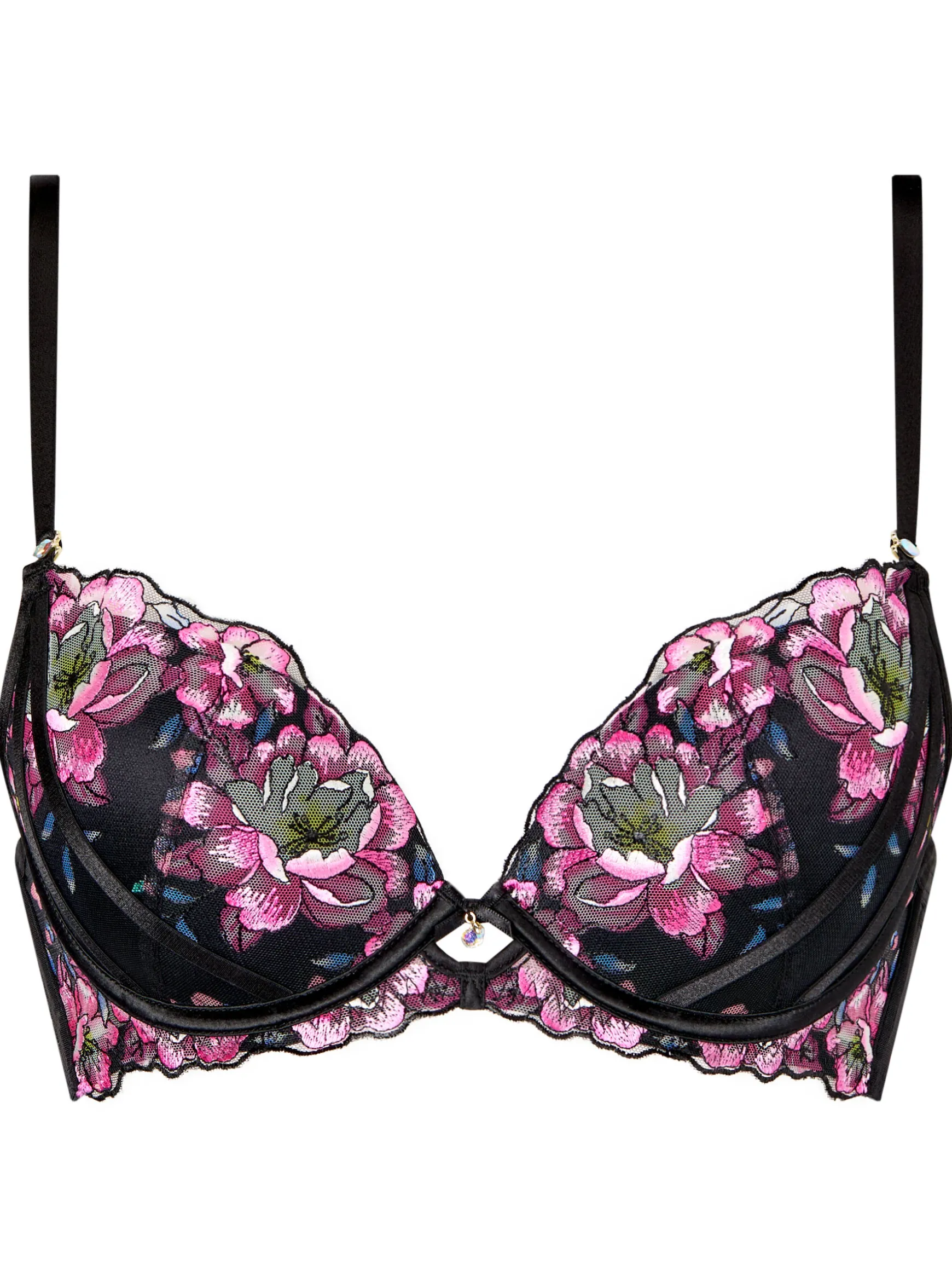 Floral Dream Padded Plunge Bra - Black