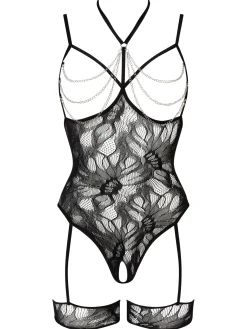 Forbidden Passion Lace Crotchless Lingerie Body - Black