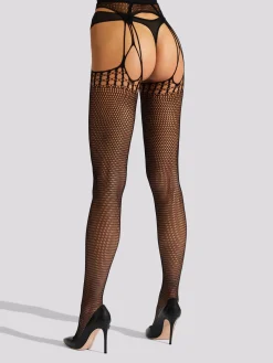 Geo Crotchless Fishnet Tights - Black