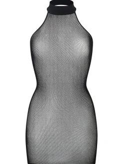 Glisten Fishnet Halterneck Erotic Dress - Black