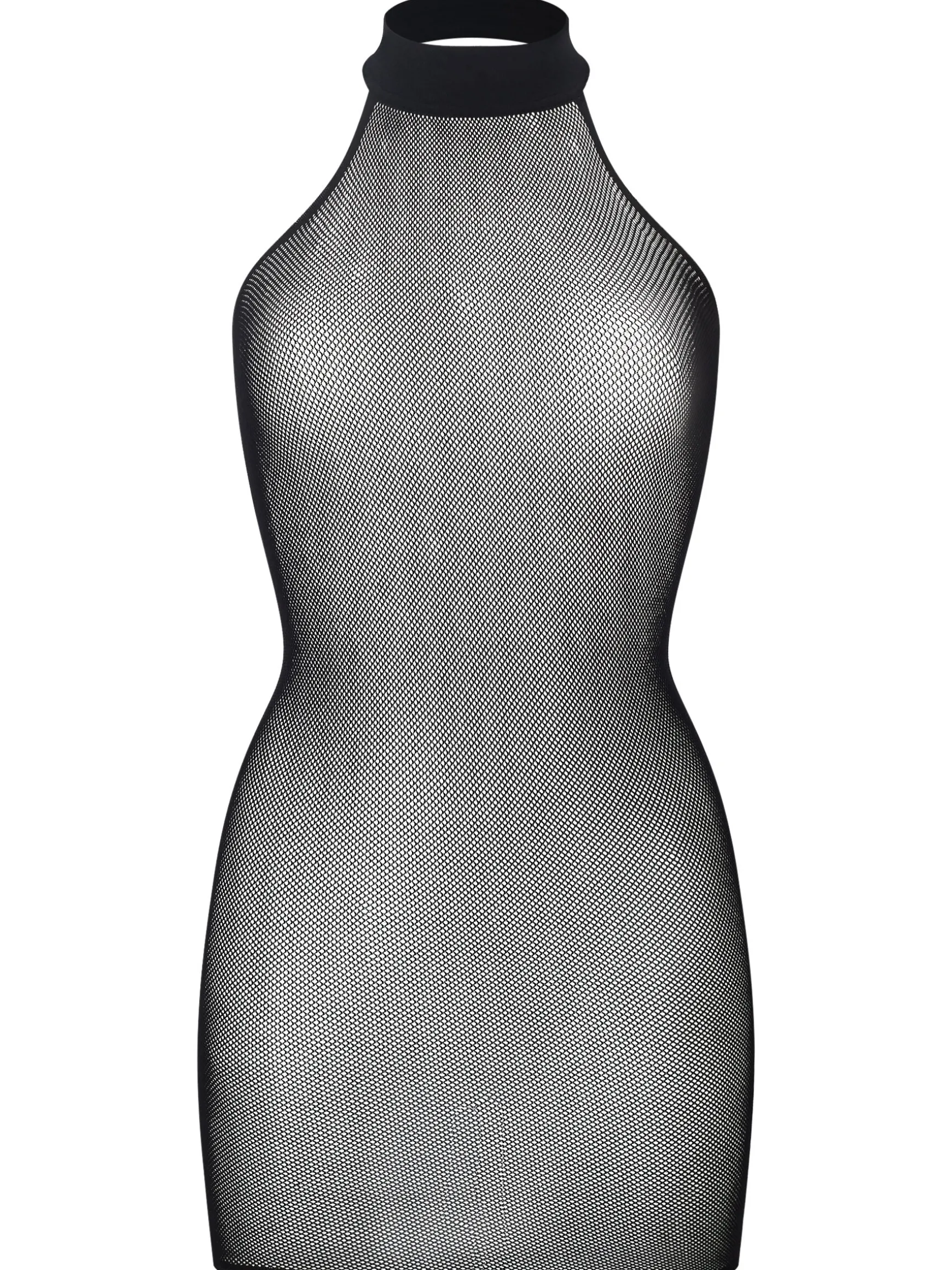Glisten Fishnet Halterneck Erotic Dress - Black