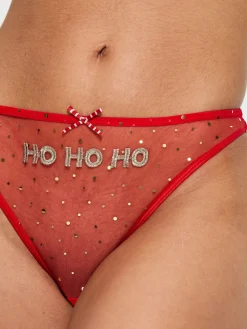 Ho Ho Ho Crotchless Open Bum Knickers - Bright Red