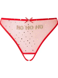 Ho Ho Ho Crotchless Open Bum Knickers - Bright Red