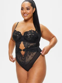 Icon Fuller Bust Padded Sequin Lingerie Body - Black