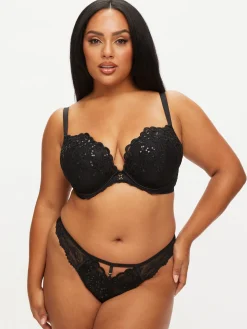 Icon Sequin Fuller Bust Padded Plunge Bra - Black