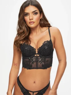 Icon Sequin Padded Corset Bustier - Black