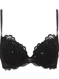 Icon Sequin Padded Plunge Bra - Black