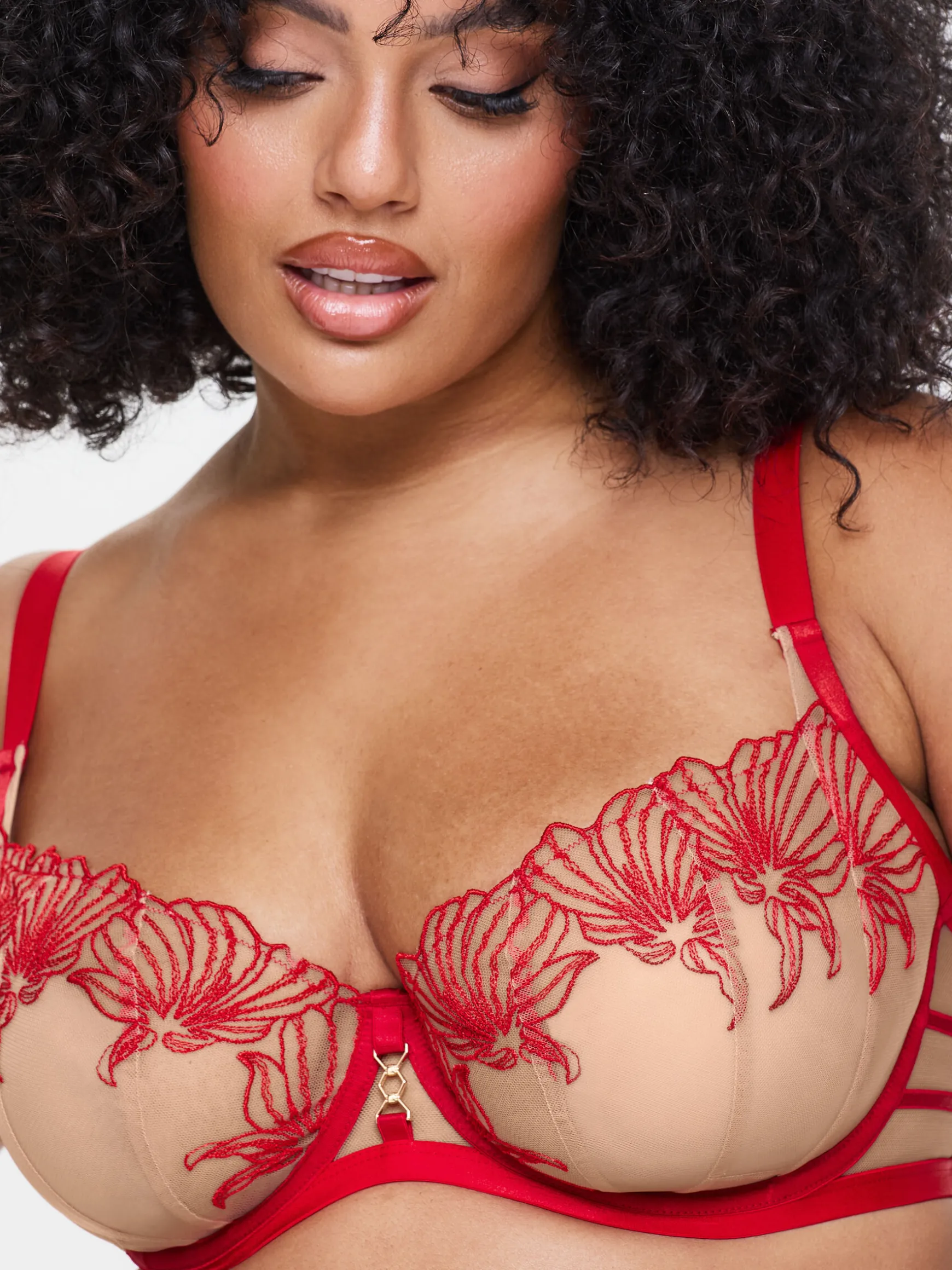 Incensing Non Padded Fuller Bust Balcony Bra - Red